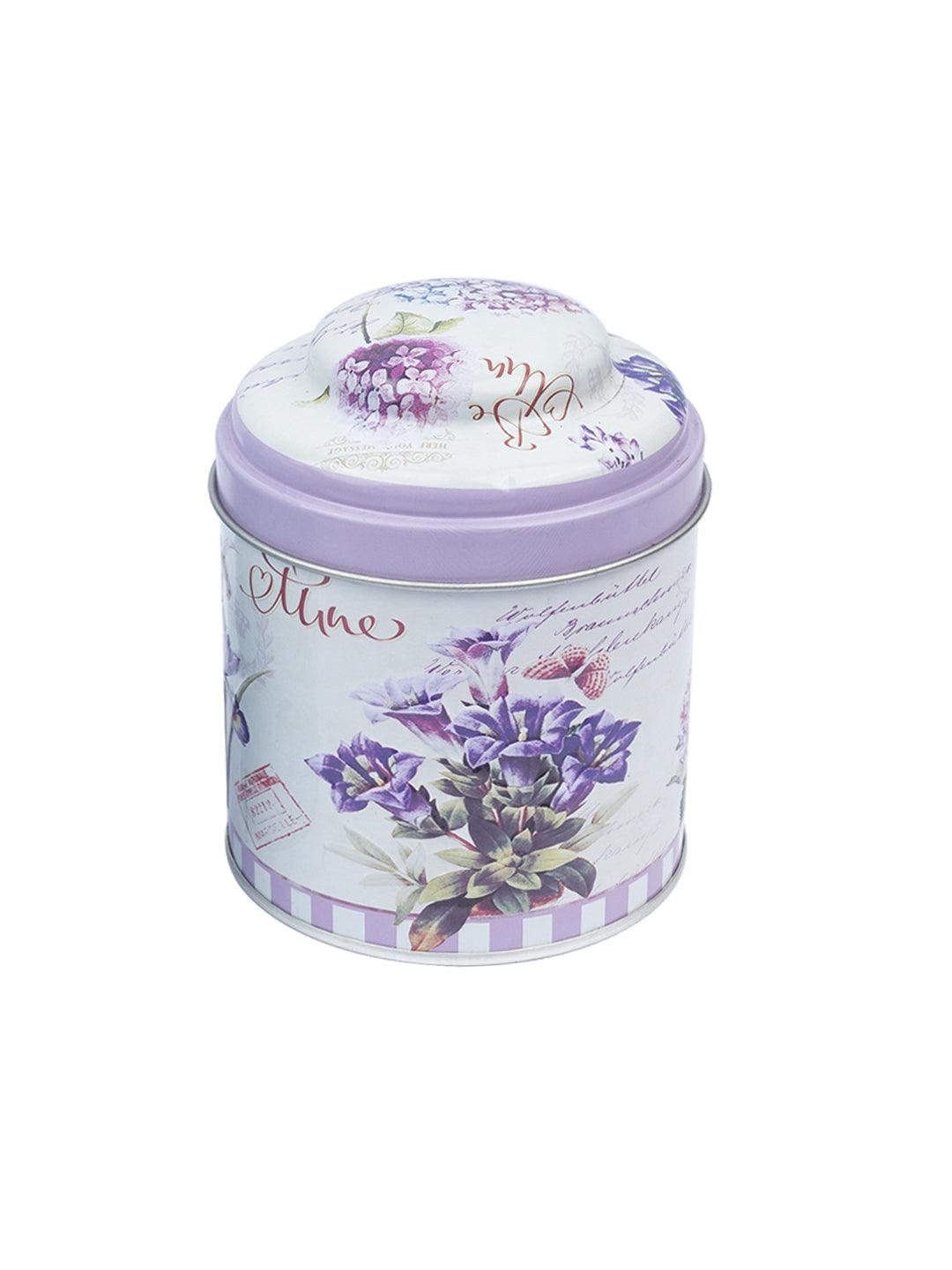 Floral Metal Tin Canister With Lid - Lavender - MARKET 99