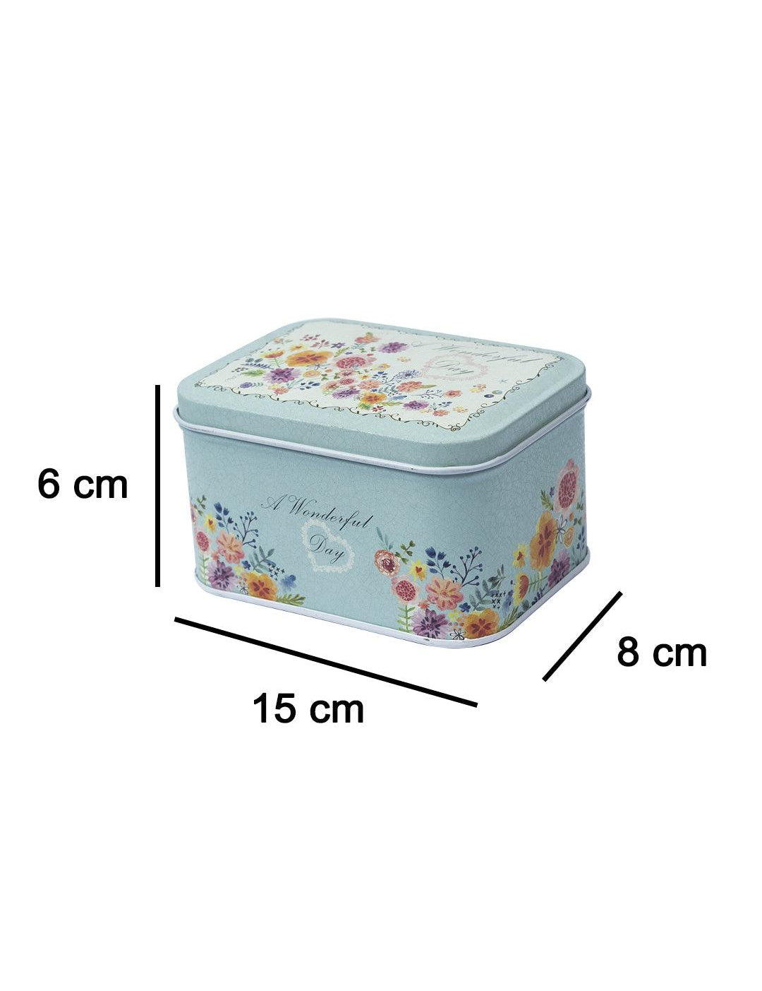 Floral Metal Tin Container Box - Blue - MARKET 99