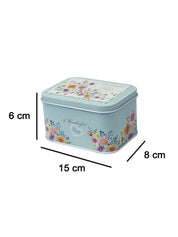 Floral Metal Tin Container Box - Blue - MARKET 99