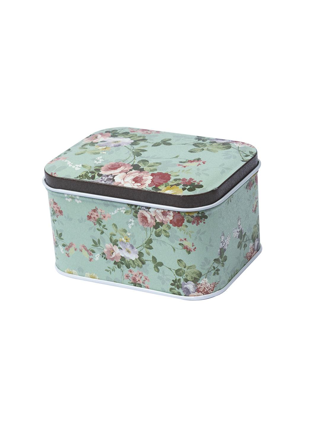 Floral Metal Tin Container Box - Light Green - MARKET 99