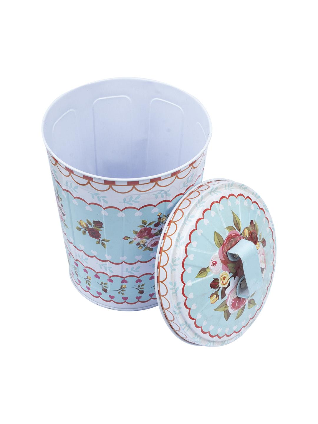 Floral Prints Cylindrical Canister With Lid - Light Blue - MARKET 99