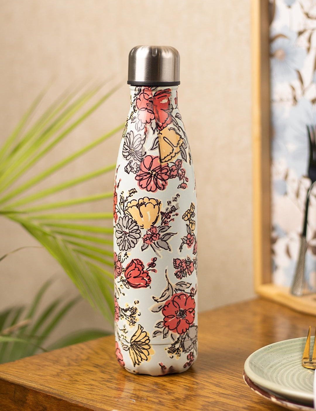 Floral Prints Stainless Steel Water Storage Bottle 500mL - 1