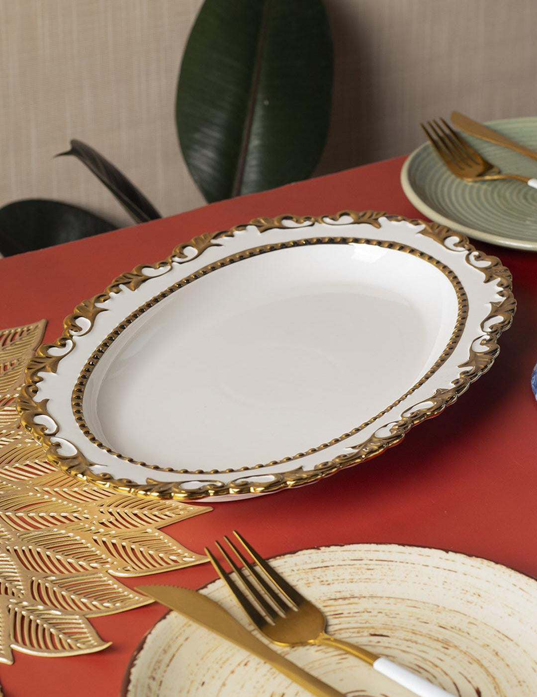 Golden Edge Glazed Serveware Dish