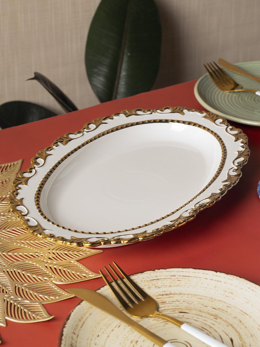 Golden Edge Glazed Serveware Dish