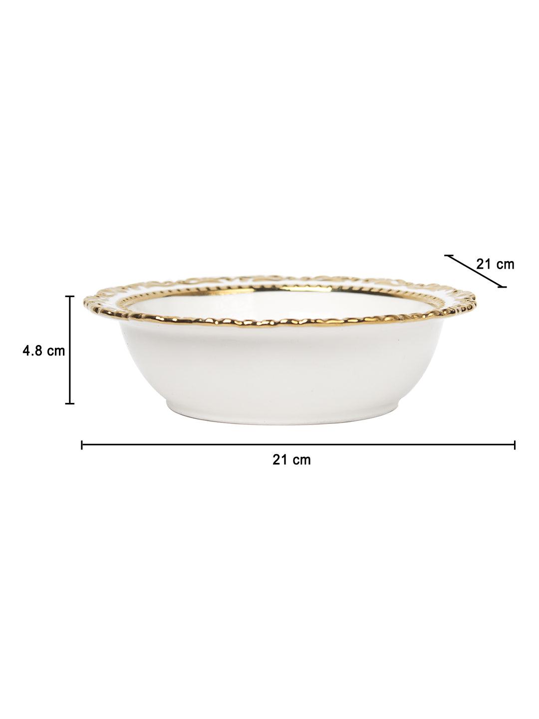 Golden Edge Glazed White Ceramic Dish