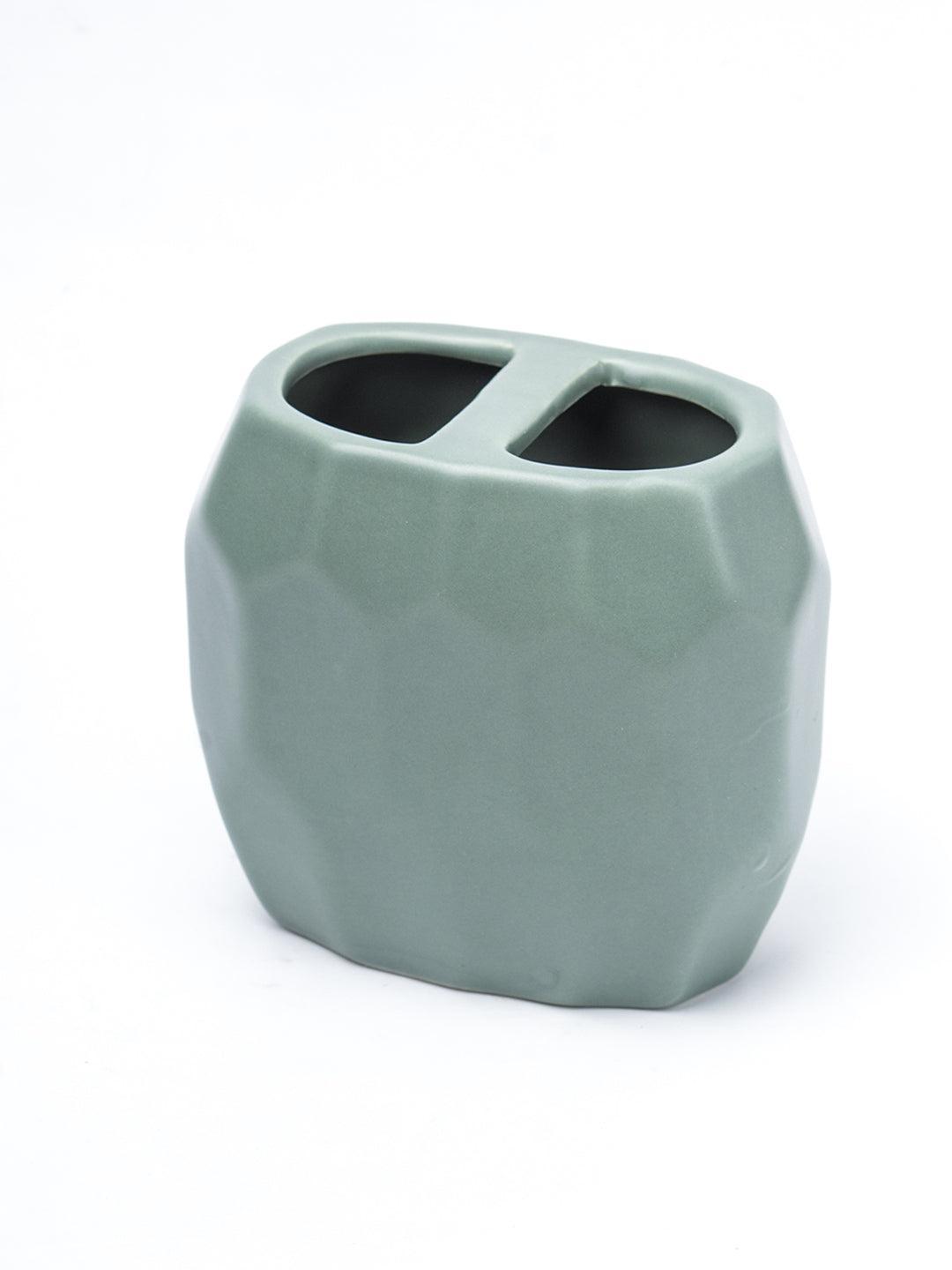 Green Ceramic Bathroom Set Of 4 - Stone Finish, Bath Accessories - 4