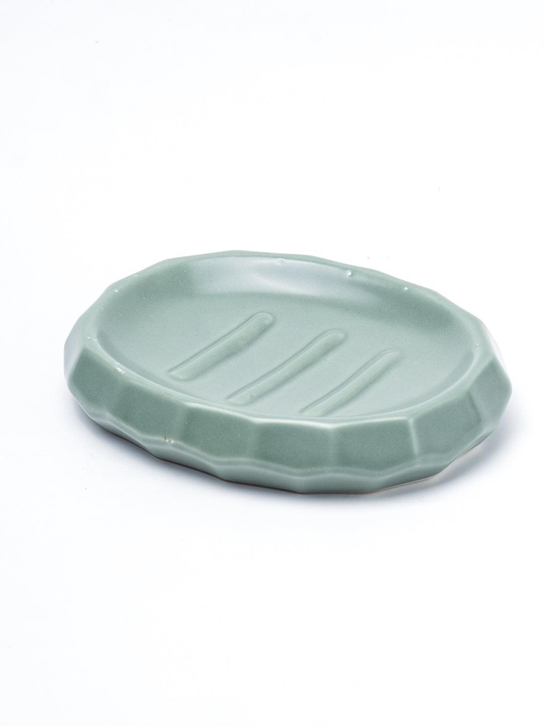 Green Ceramic Bathroom Set Of 4 - Stone Finish, Bath Accessories - 6