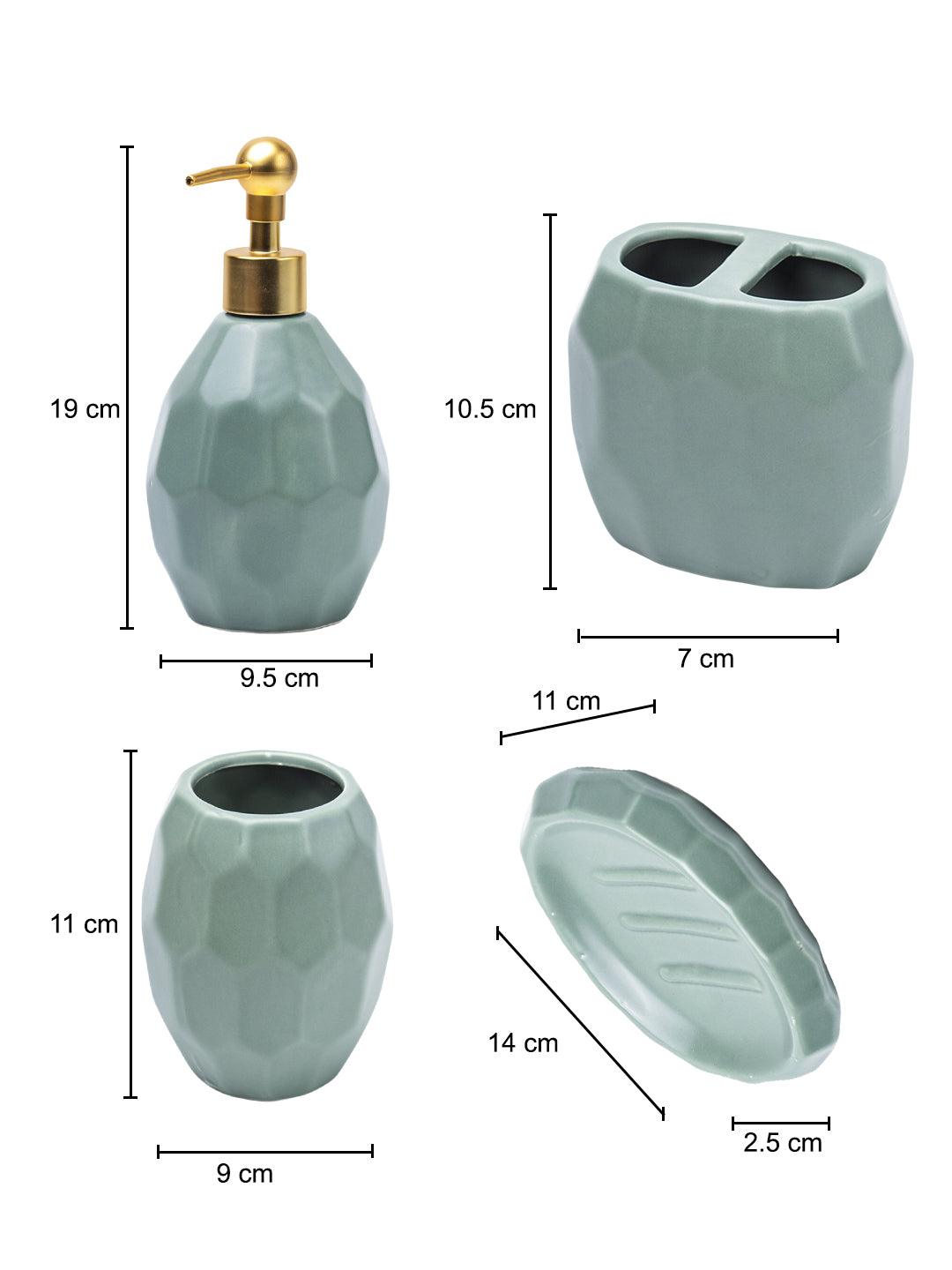 Green Ceramic Bathroom Set Of 4 - Stone Finish, Bath Accessories - 7
