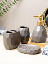 Grey Ceramic Bathroom Set Of 4 - Hexagonal Pattern, Bath Accessories - 1