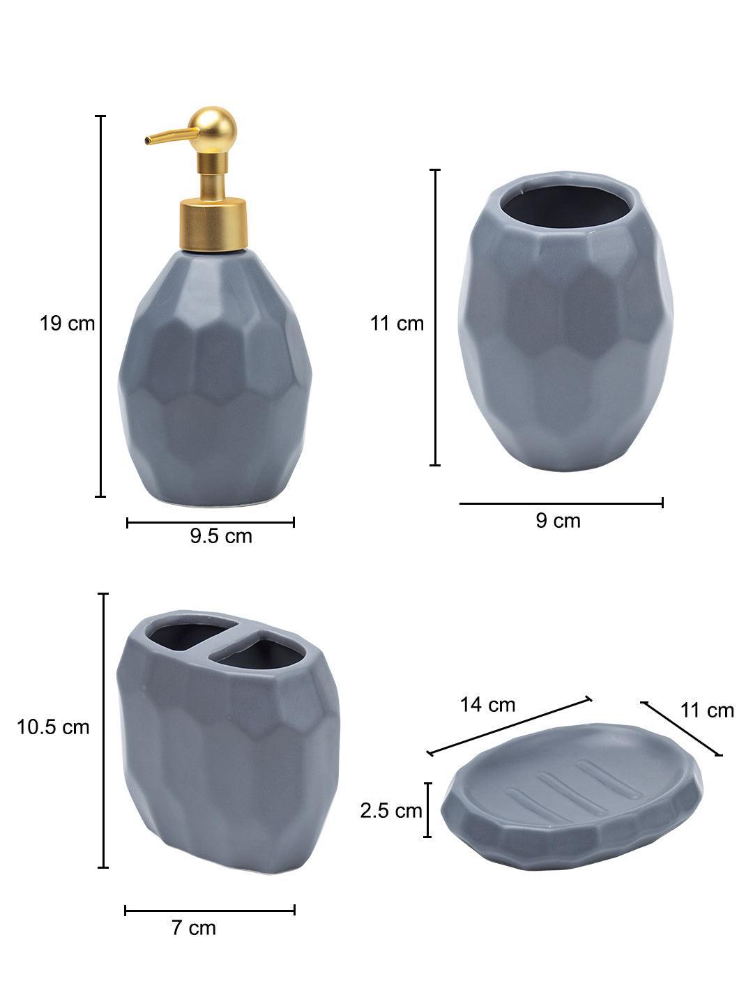 Grey Ceramic Bathroom Set Of 4 - Hexagonal Pattern, Bath Accessories - 7