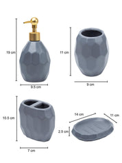 Grey Ceramic Bathroom Set Of 4 - Hexagonal Pattern, Bath Accessories - 7