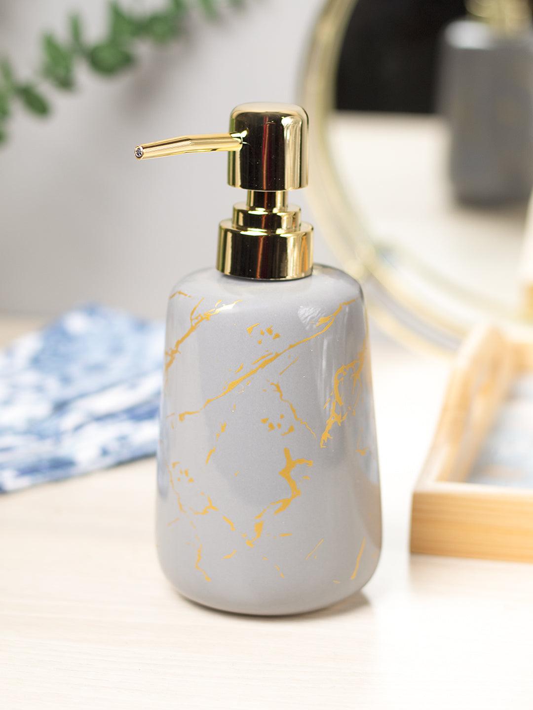 Grey Ceramic Liquid Soap Dispenser - Stone Finish, Bath Accessories - 1
