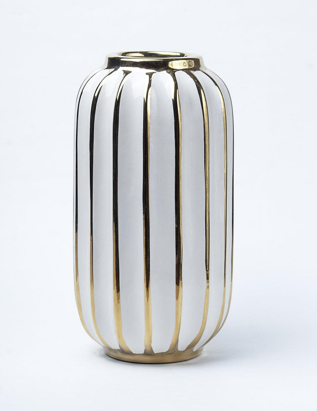 Grey Ceramic Vase - Ribbed Design, Flower Holder - 2