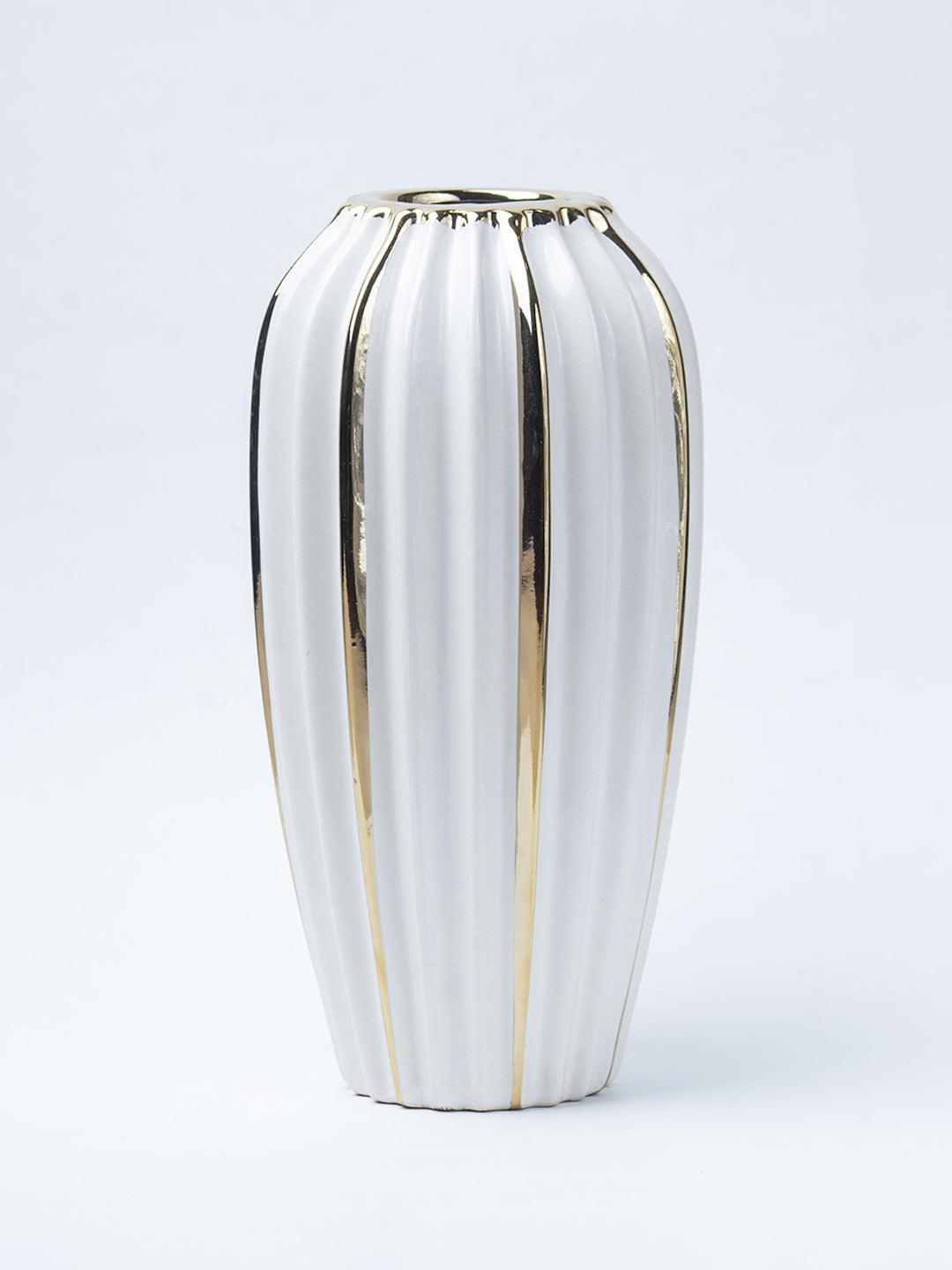 Grey Ceramic Vase - Ribbed Design, Flower Holder - 2
