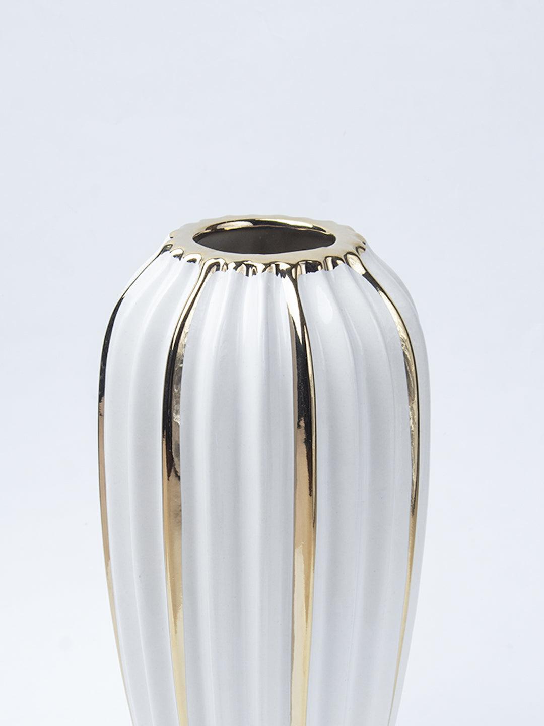 Grey Ceramic Vase - Ribbed Design, Flower Holder - 4