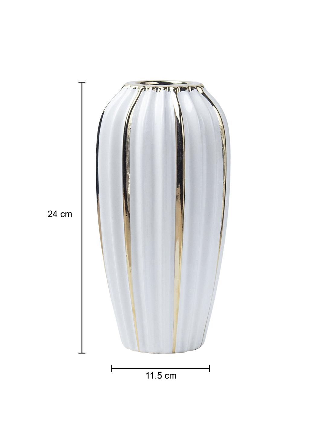 Grey Ceramic Vase - Ribbed Design, Flower Holder - 5