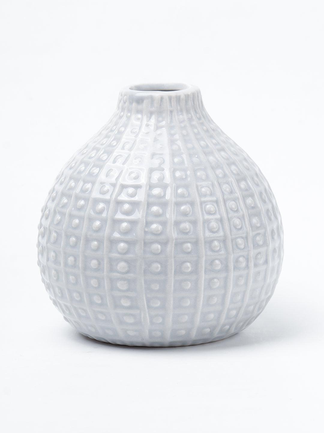 Grey Ceramic Vase - Textured Pattern, Flower Holder - 2