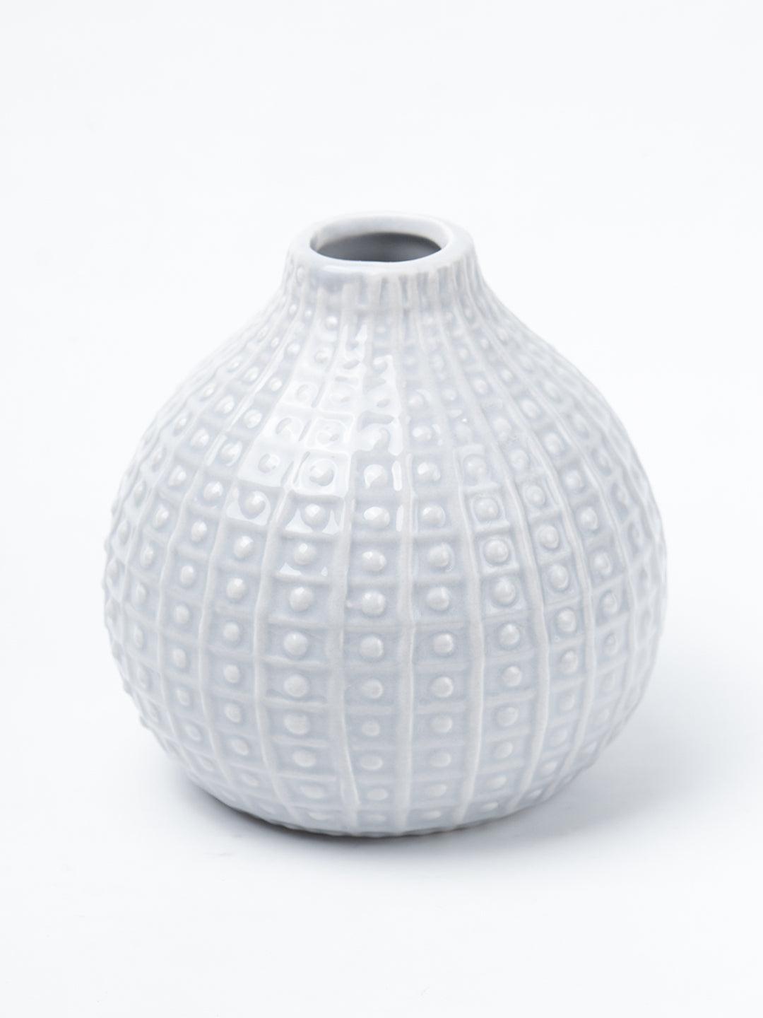 Grey Ceramic Vase - Textured Pattern, Flower Holder - 3