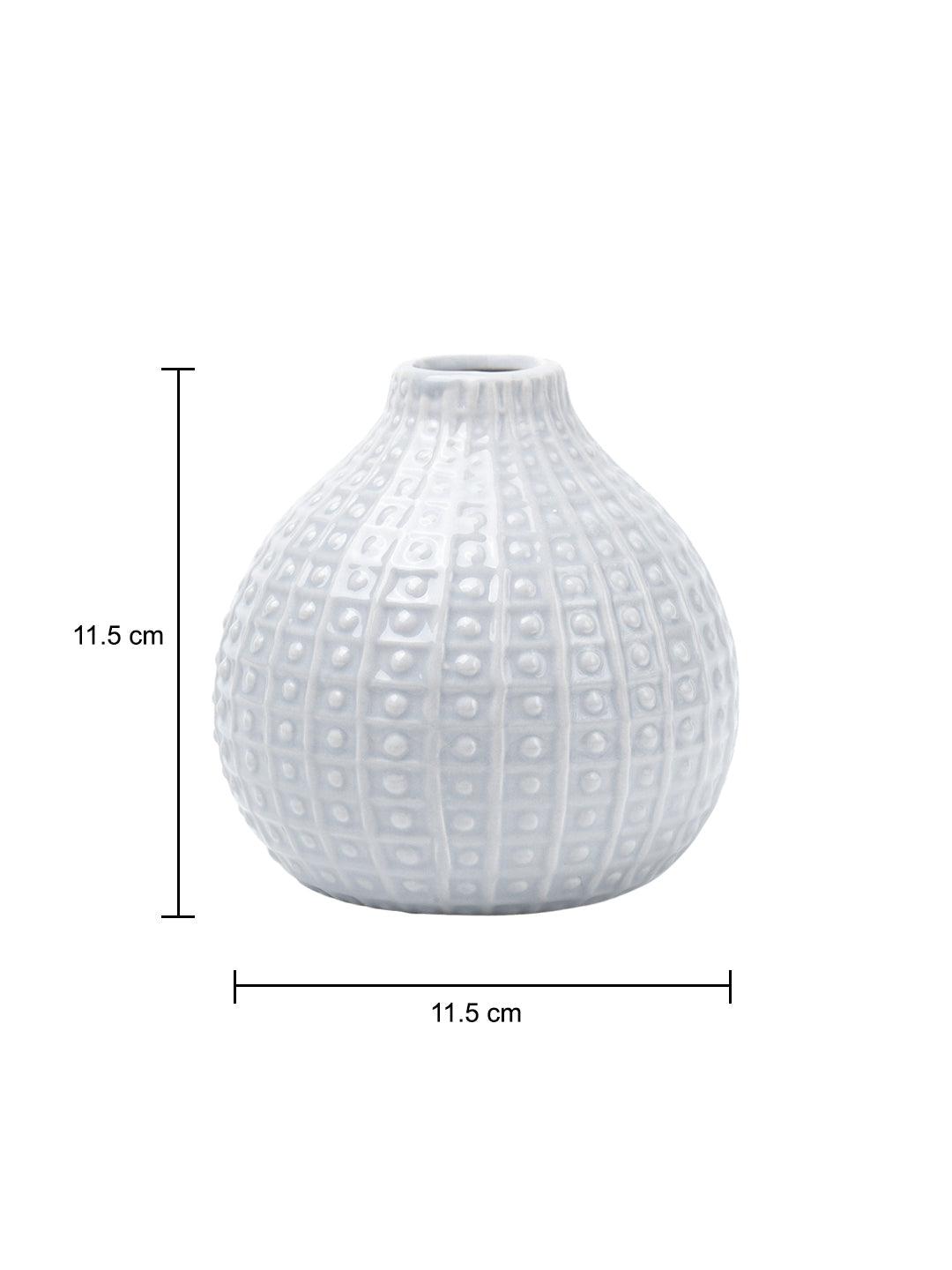 Grey Ceramic Vase - Textured Pattern, Flower Holder - 4