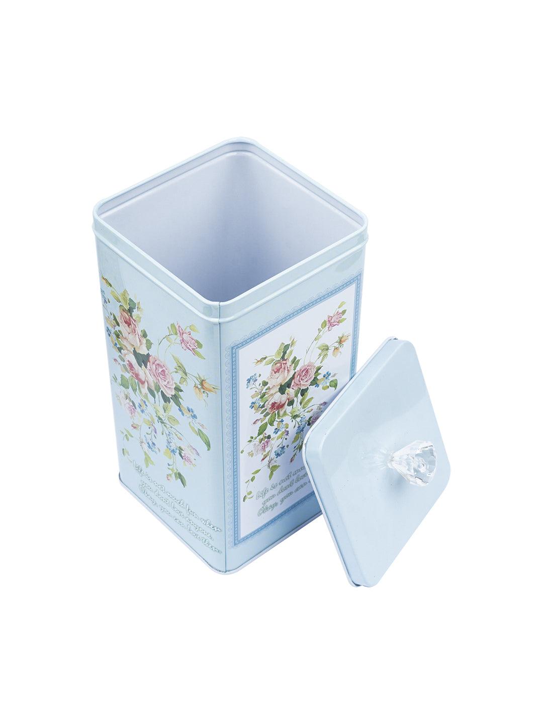 Light Blue Floral Print Kitchen Storage Tin Box - MARKET 99