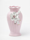 Light Pink Ceramic Curvy Vase - Engraved Floral Pattern, Flower Holder - 2