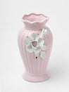 Light Pink Ceramic Curvy Vase - Engraved Floral Pattern, Flower Holder - 3