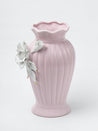 Light Pink Ceramic Curvy Vase - Engraved Floral Pattern, Flower Holder - 4