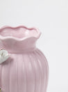 Light Pink Ceramic Curvy Vase - Engraved Floral Pattern, Flower Holder - 5
