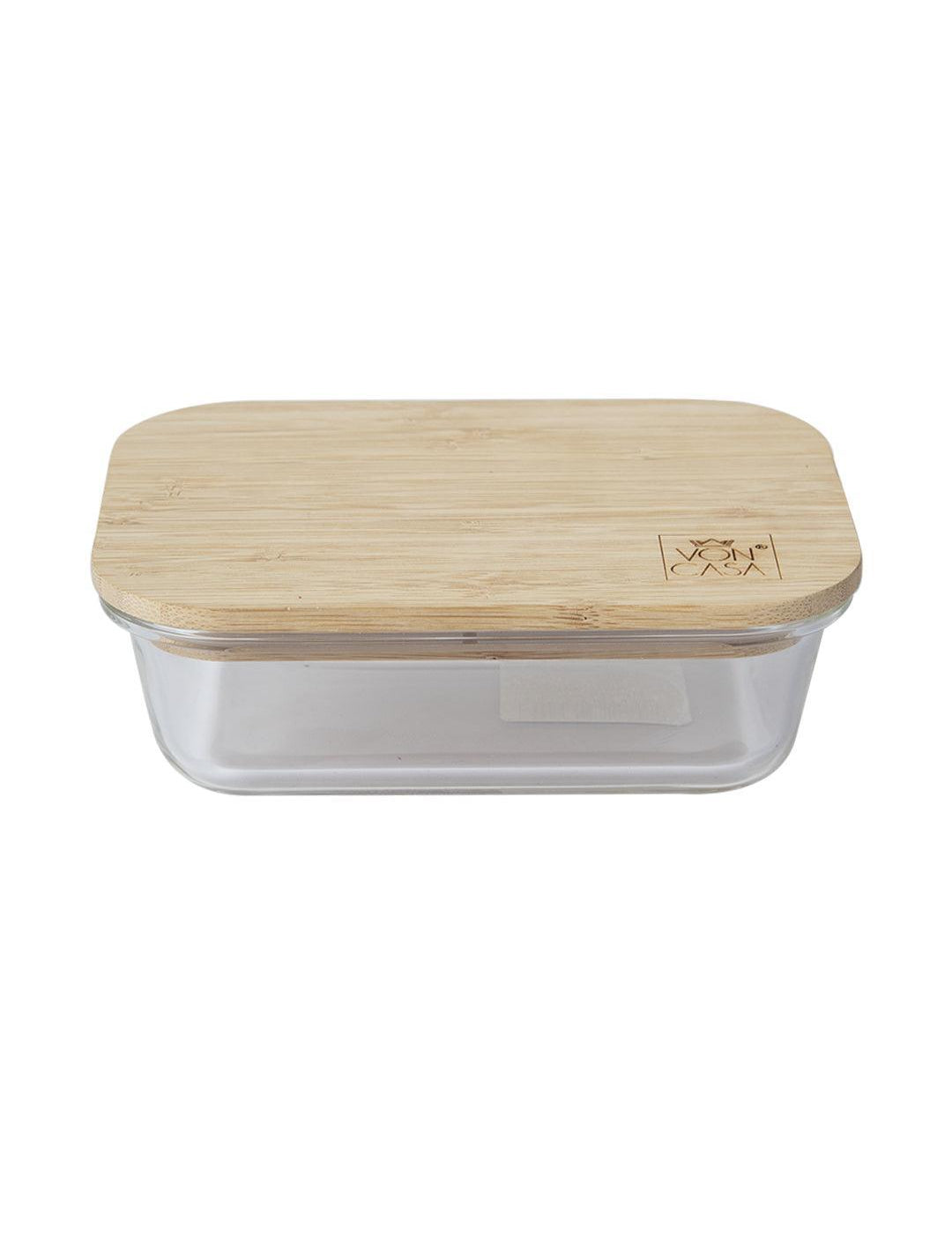 Market99 Borosillicate Glass Food Storage Container With Bamboo Lid - 1004mL - MARKET 99