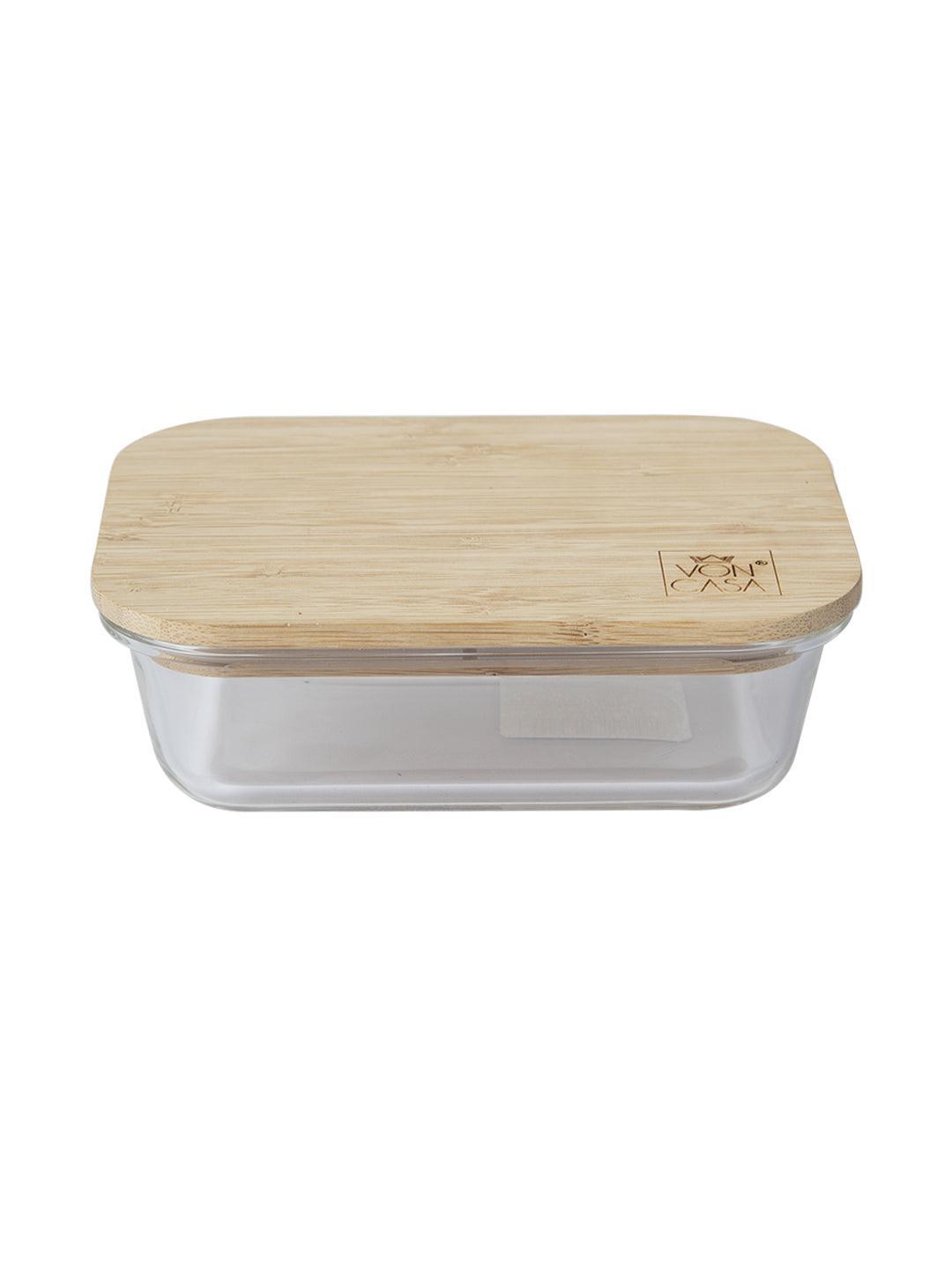 Market99 Borosillicate Glass Food Storage Container With Bamboo Lid - 1004mL - MARKET 99