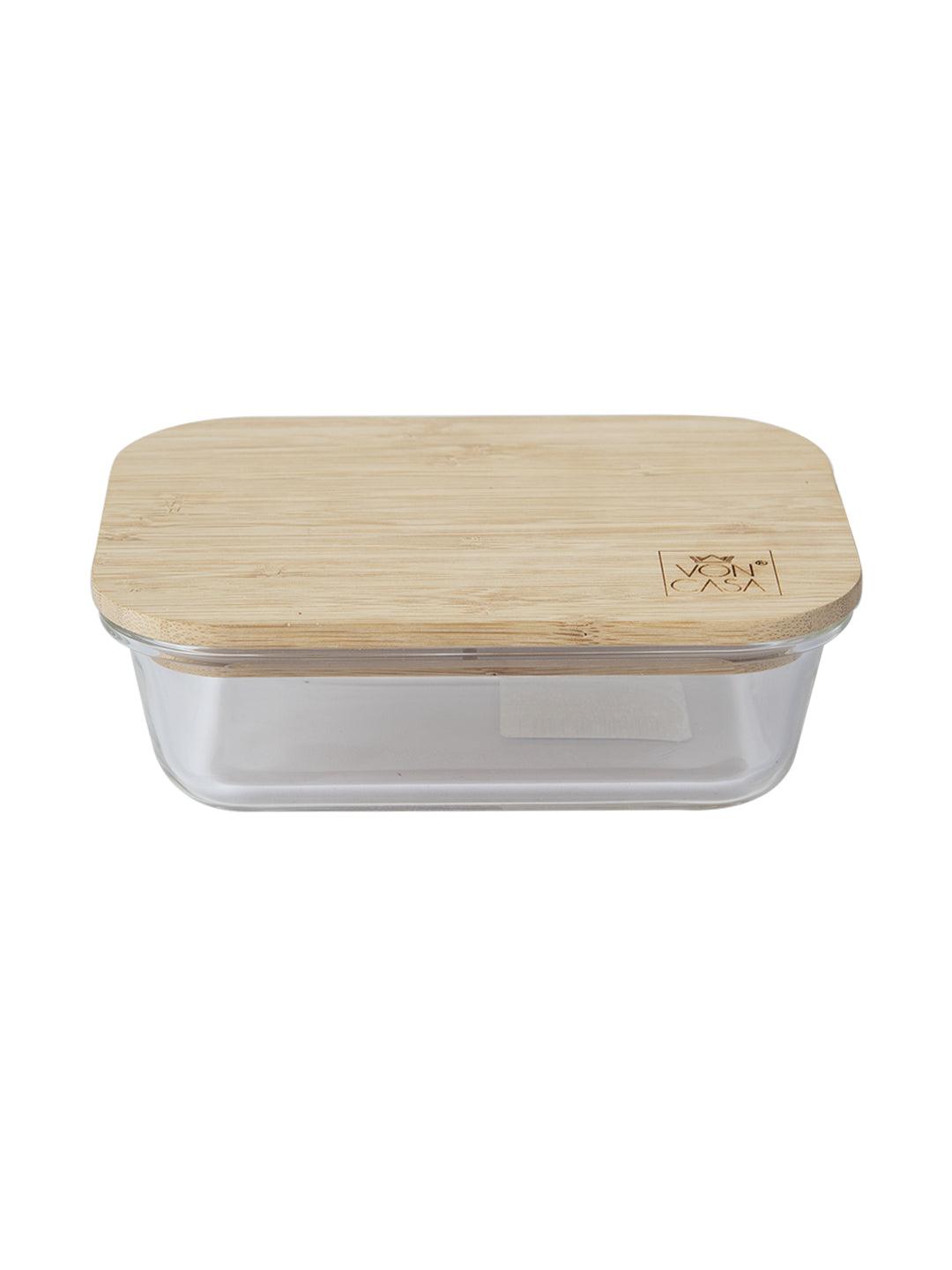 Market99 Borosillicate Glass Food Storage Container With Bamboo Lid - 640mL - MARKET 99