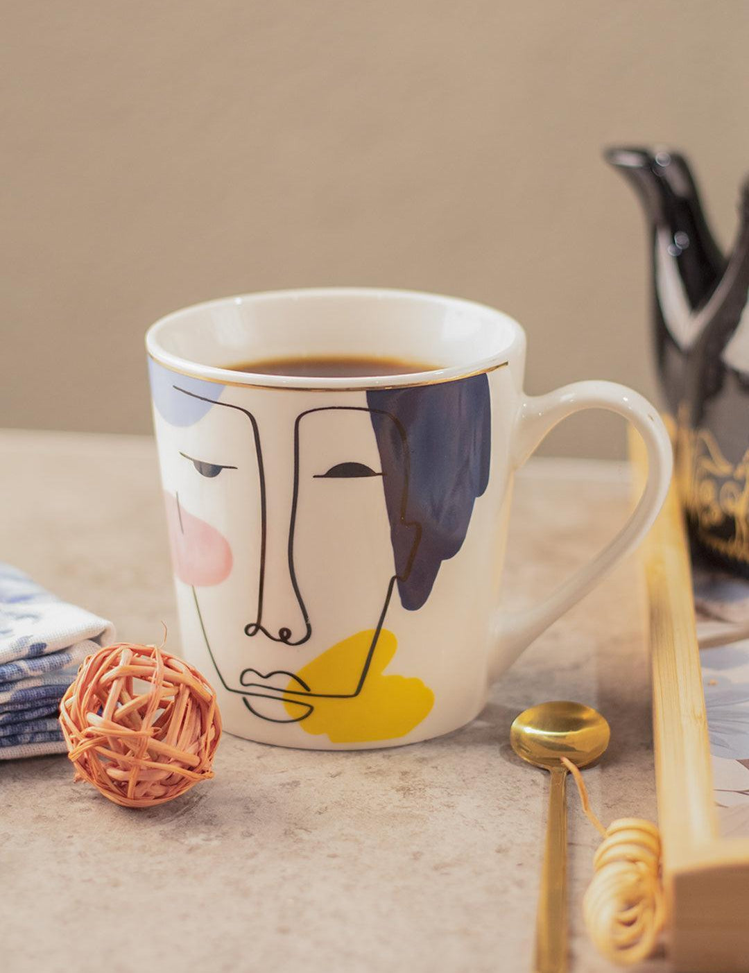 Multicolor Ceramic Coffee Mug 450 Ml - Face Sketch, Cups & Mugs - 1