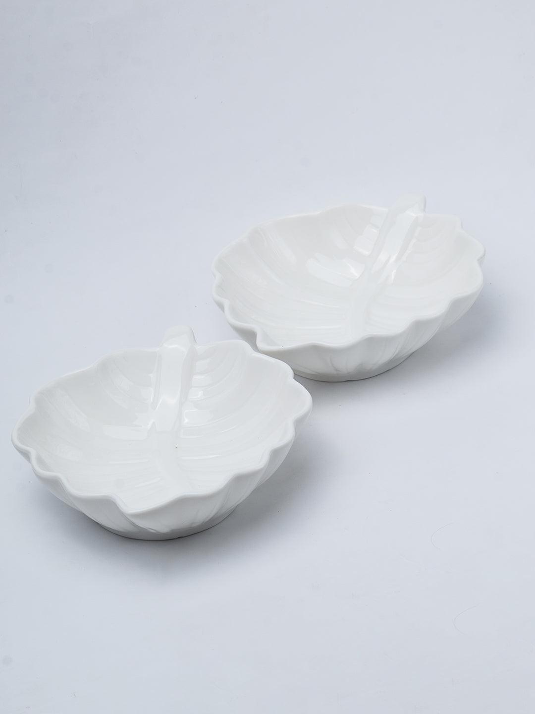 Off White Ceramic Dish - Pack Of 2, Leaf Shape - 2