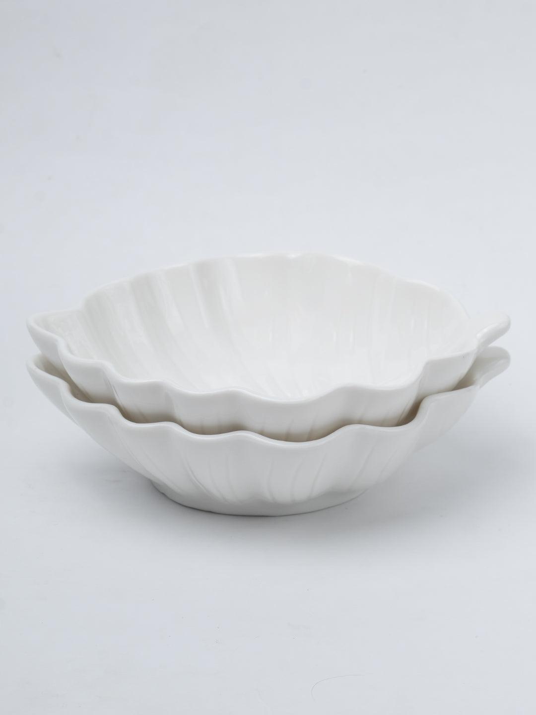 Off White Ceramic Dish - Pack Of 2, Leaf Shape - 3