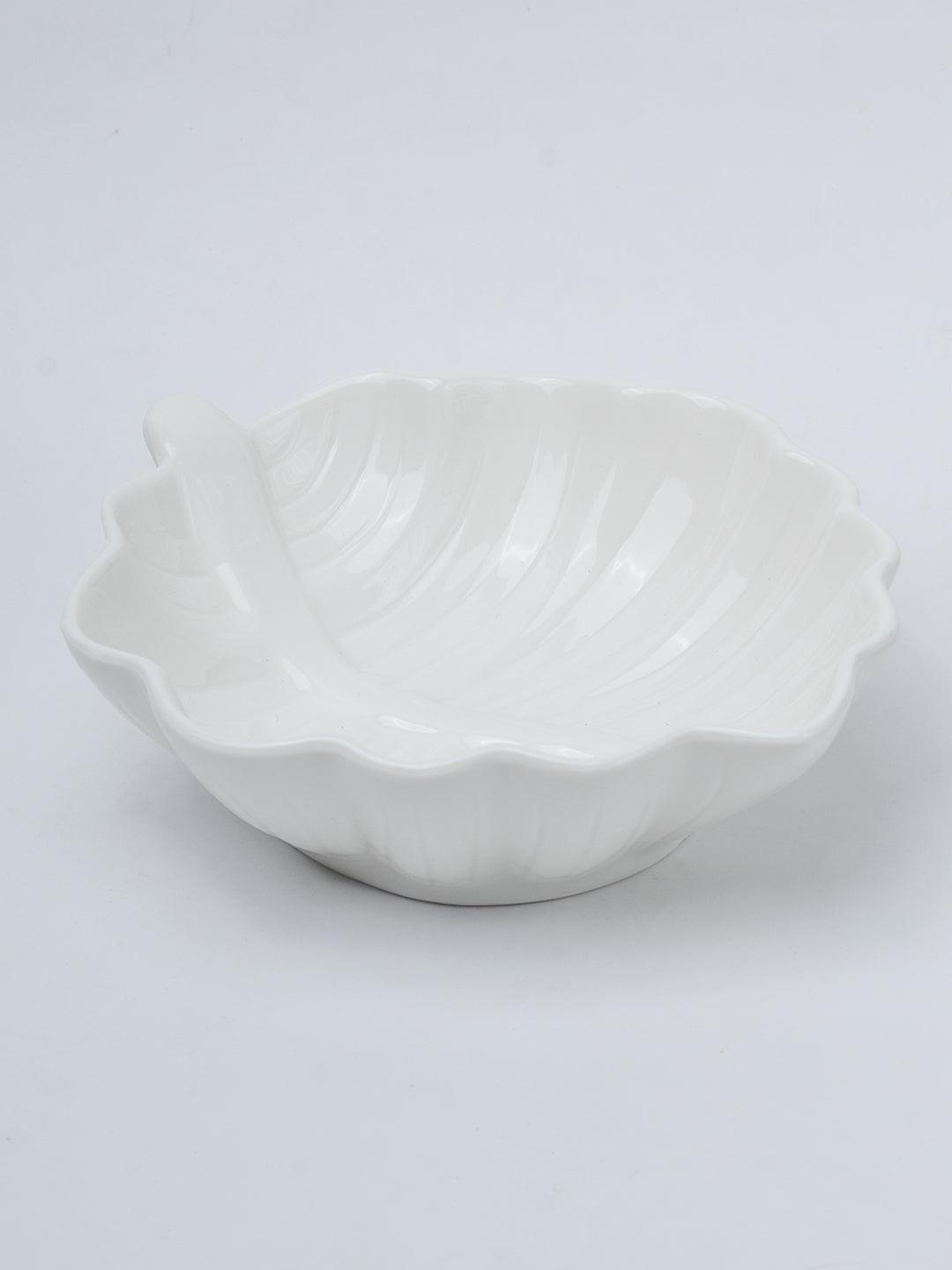 Off White Ceramic Dish - Pack Of 2, Leaf Shape - 4