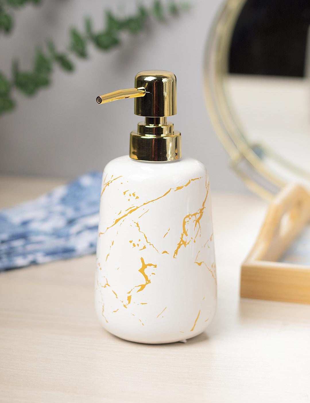 Off White Ceramic Liquid Soap Dispenser - Stone Finish, Bath Accessories - 1