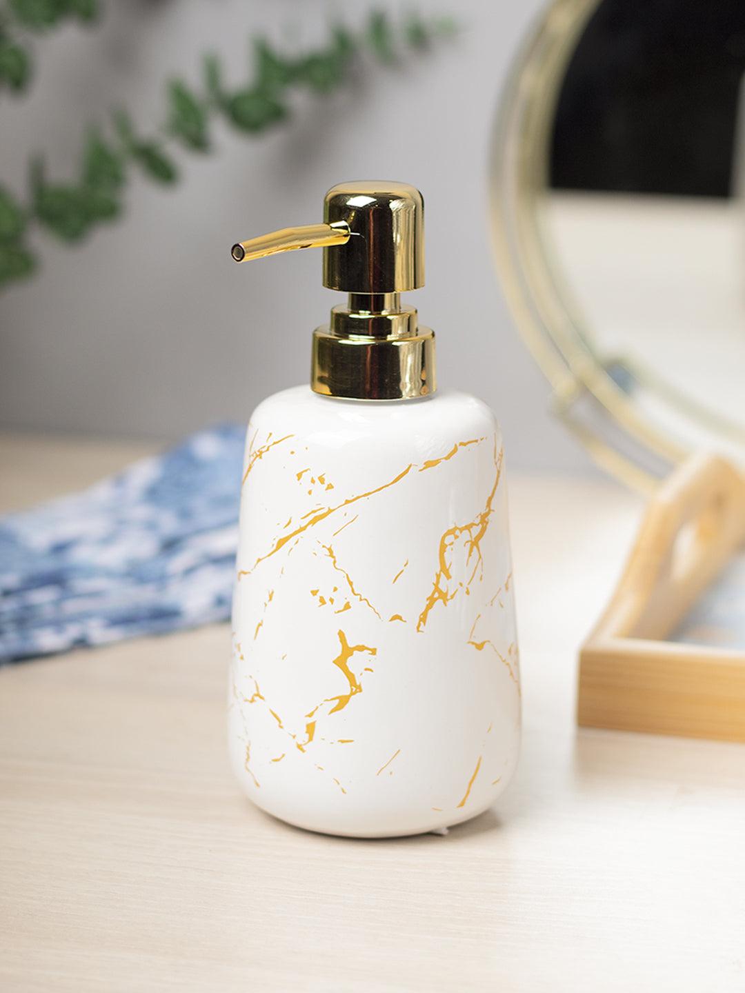 Off White Ceramic Liquid Soap Dispenser - Stone Finish, Bath Accessories - 1