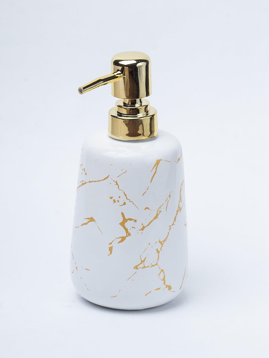Off White Ceramic Liquid Soap Dispenser - Stone Finish, Bath Accessories - 3