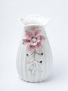 Off White Ceramic Vase - Engraved Floral Pattern, Flower Holder - 3