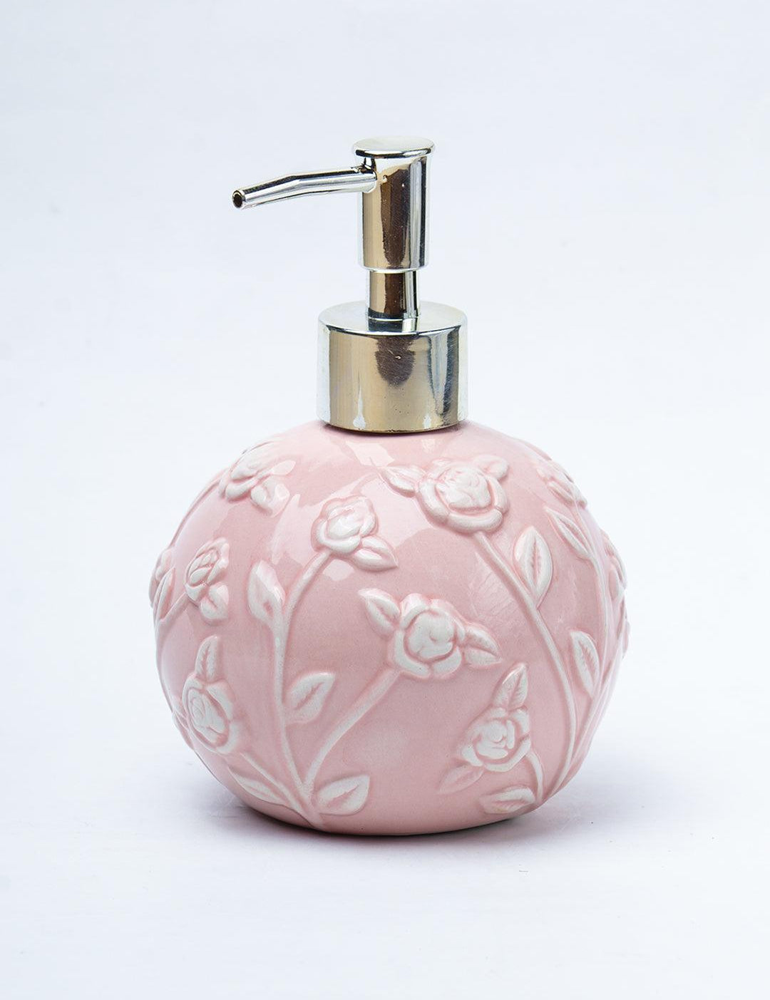 Pink Ceramic Bathroom Set Of 4 - Floral Design, Bath Accessories - 2