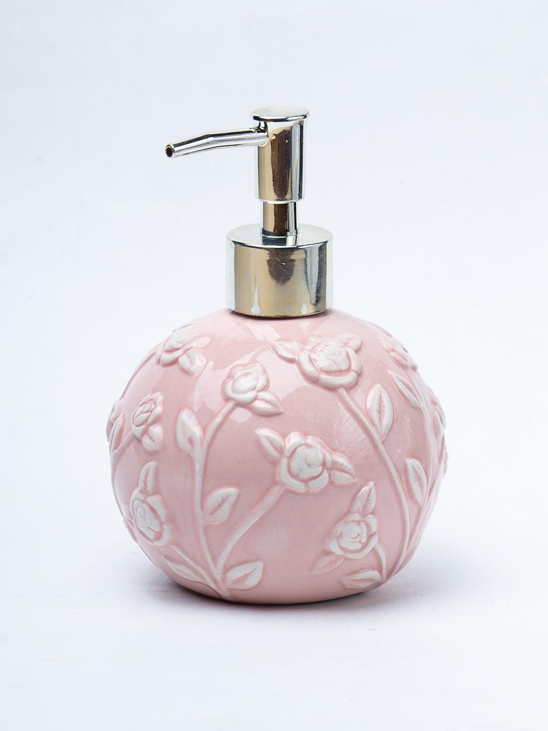 Pink Ceramic Bathroom Set Of 4 - Floral Design, Bath Accessories - 2