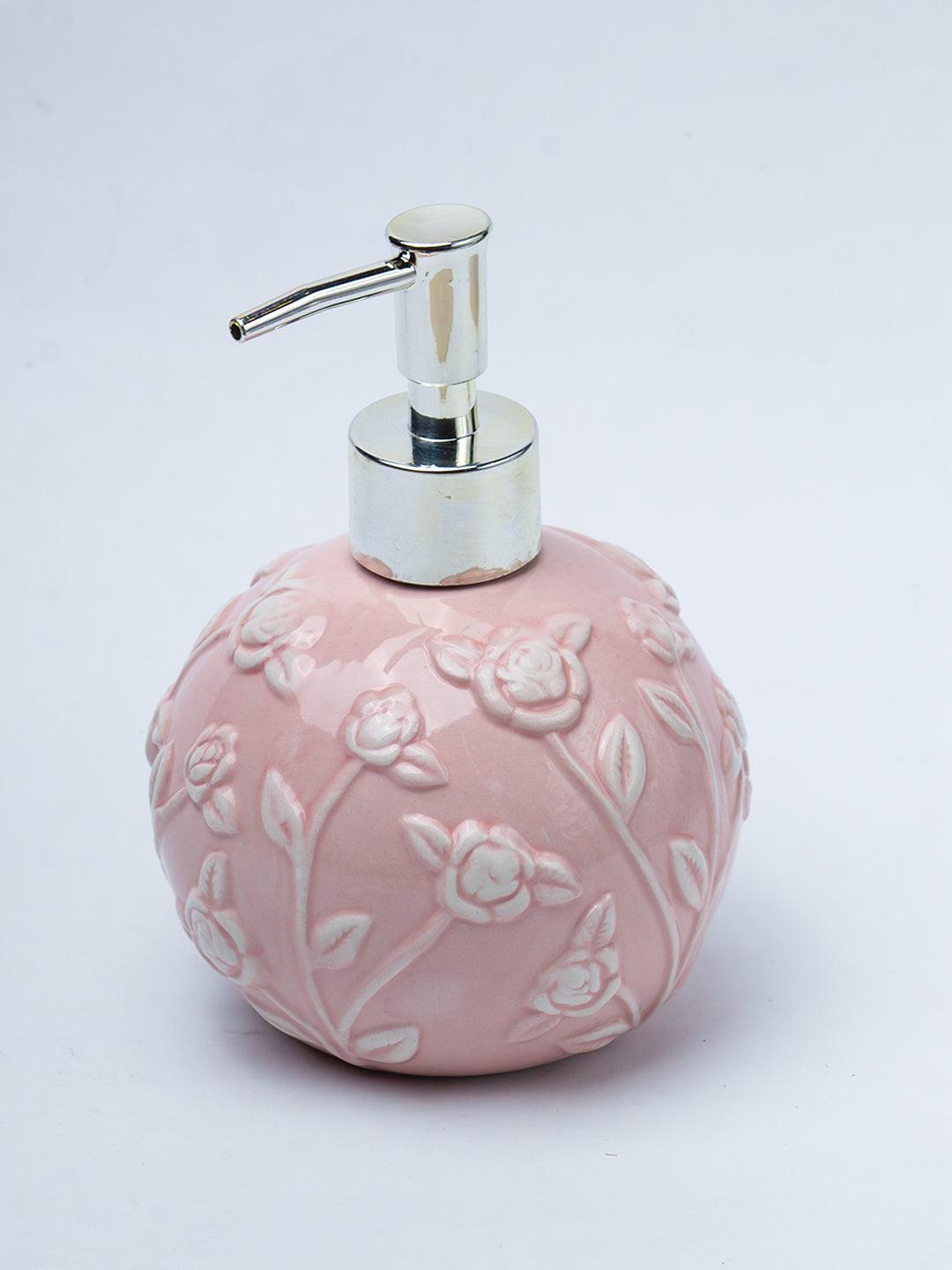 Pink Ceramic Bathroom Set Of 4 - Floral Design, Bath Accessories - 3