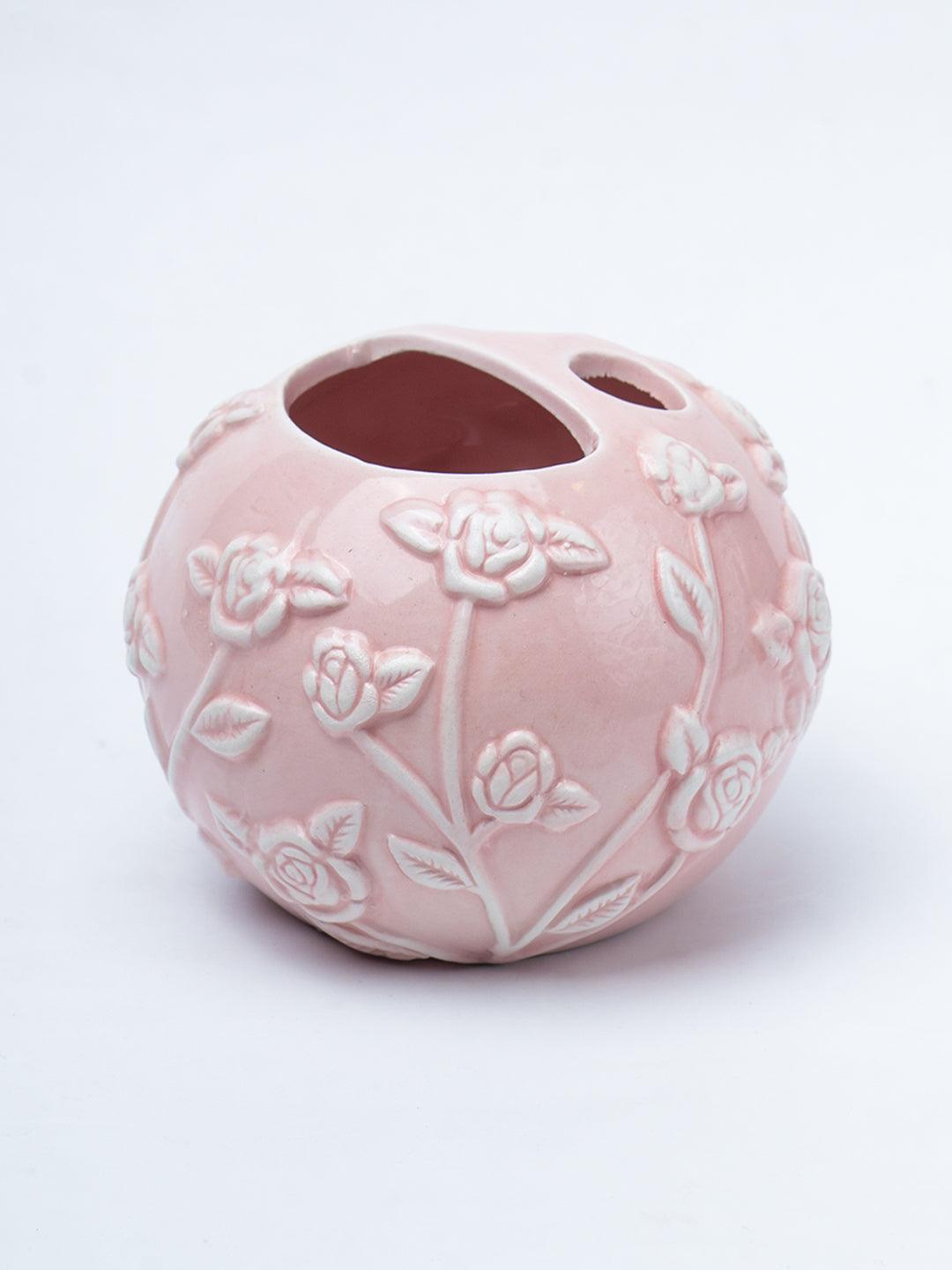 Pink Ceramic Bathroom Set Of 4 - Floral Design, Bath Accessories - 5