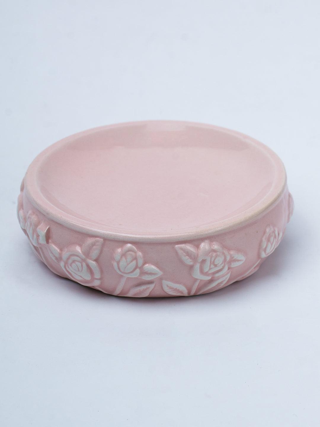 Pink Ceramic Bathroom Set Of 4 - Floral Design, Bath Accessories - 6