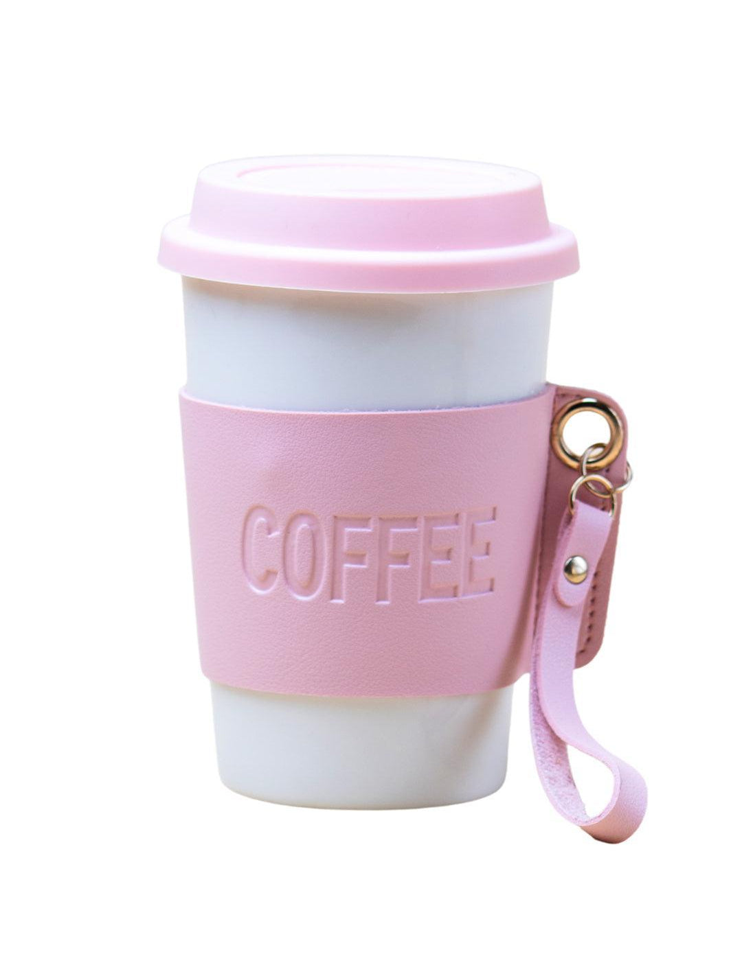 Pink Ceramic Sipper - Leather Grip, 350 Ml - 1