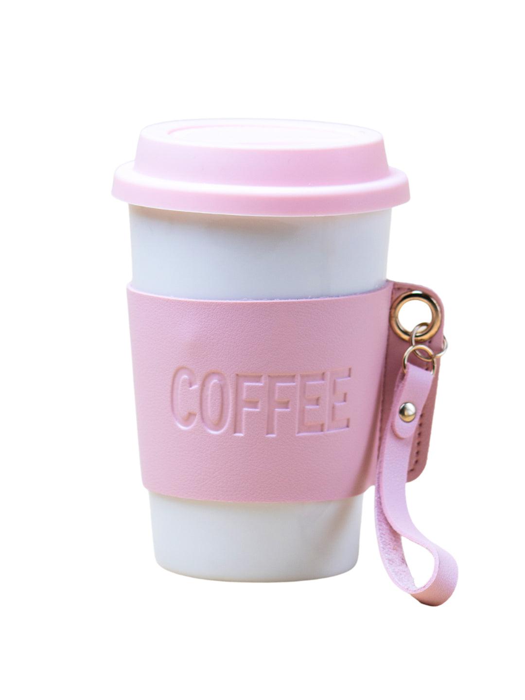 Pink Ceramic Sipper - Leather Grip, 350 Ml - 1
