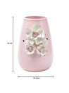 Pink Ceramic Vase - Engraved Floral & Ribbed Pattern, Flower Holder - 6