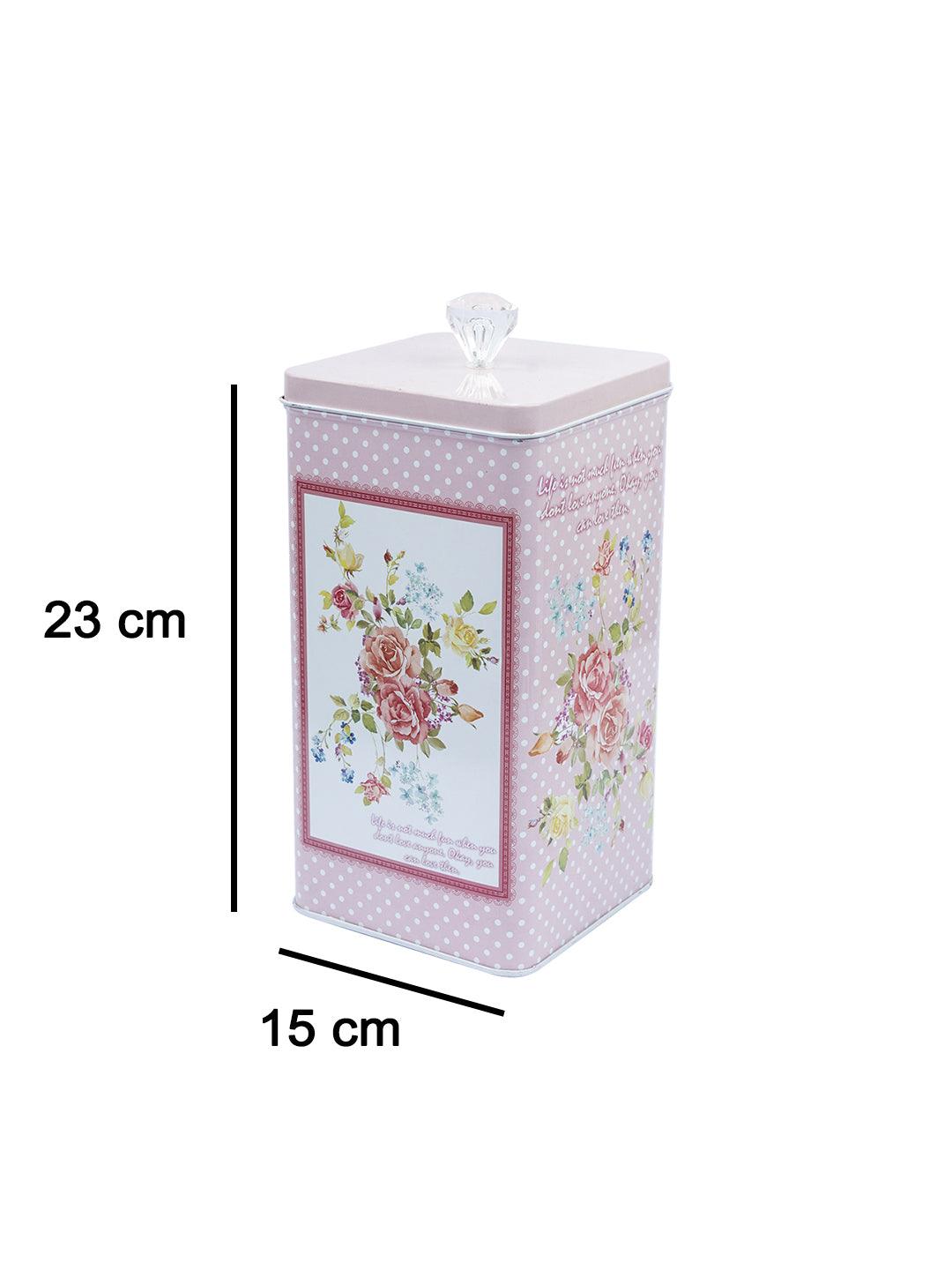 Pink Floral Print Kitchen Storage Tin Box - MARKET 99