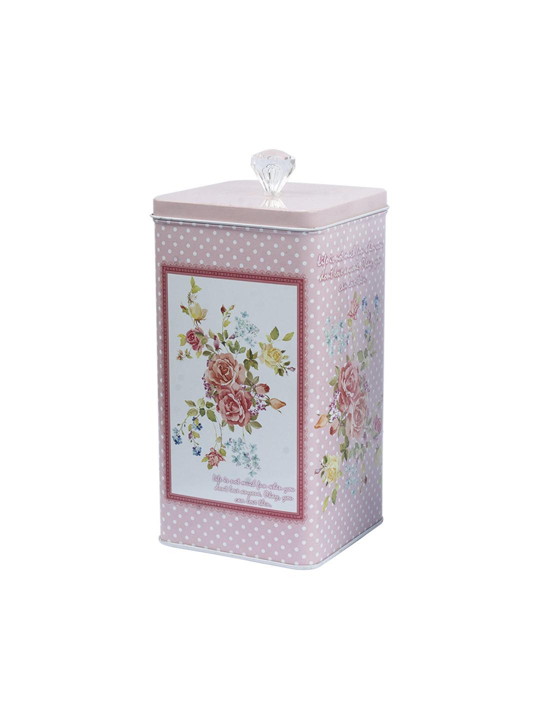 Pink Floral Print Kitchen Storage Tin Box - MARKET 99