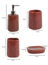 Red Ceramic Bathroom Set Of 4 - Leafy Pattern, Bath Accessories - 7